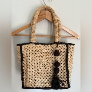 Chic Crochet Tote Bag in Cream and Black EUC